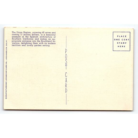 Vintage Linen Postcard Union Station Los Angeles CA Spanish Architecture - Picture 2 of 2